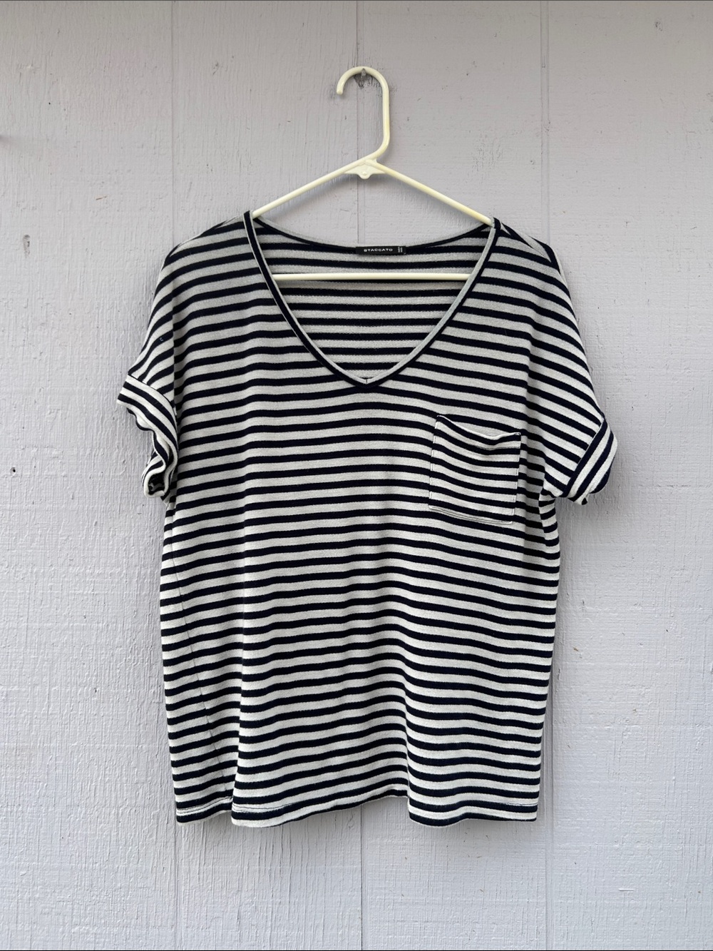 Straccato Navy Striped V-Neck Pocket Tee